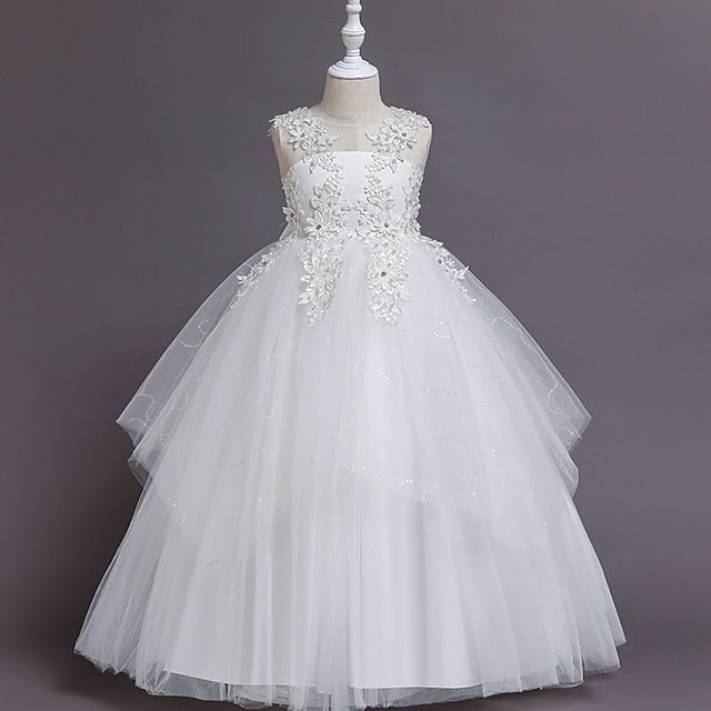 Solid Floral Colored Dress Line A Girls' Kids