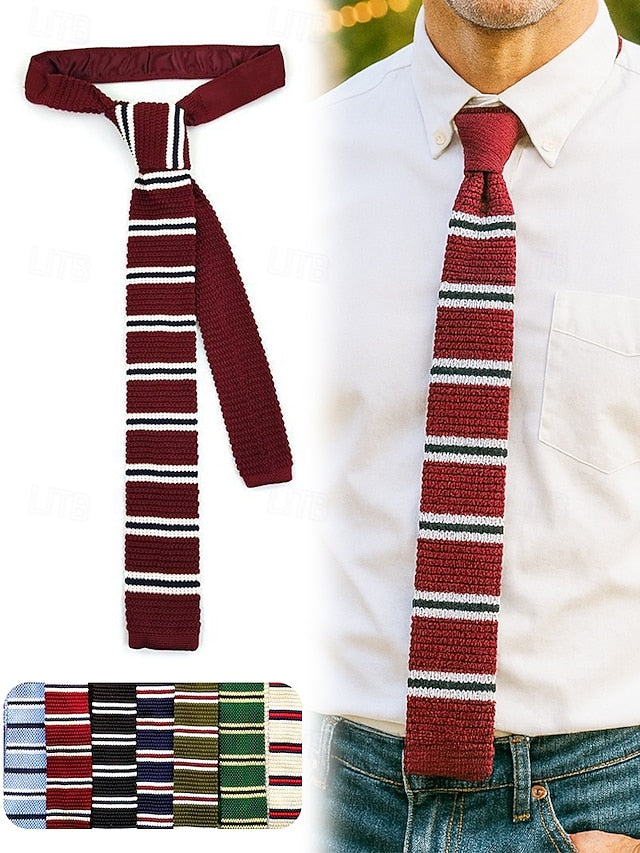 Stripe Men's Christmas Tie Woven Stylish - Knit Neck