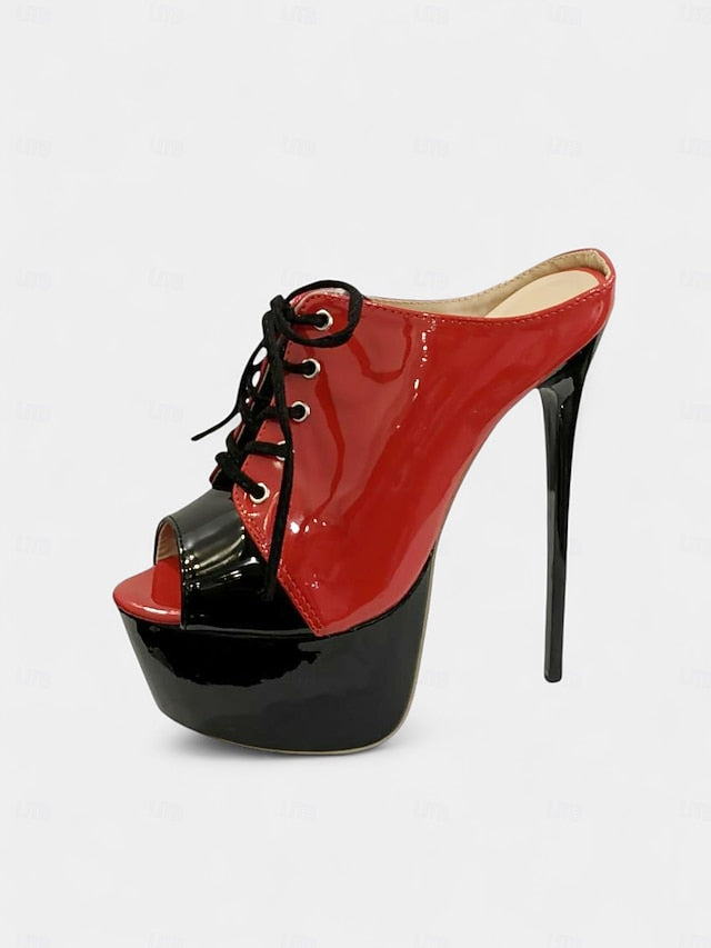 Stiletto Black Leather Red Patent and Platform Women's