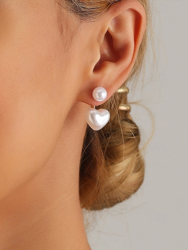 – Minimalist Elegant Heart-Shaped Drop Romantic Earrings Pearl