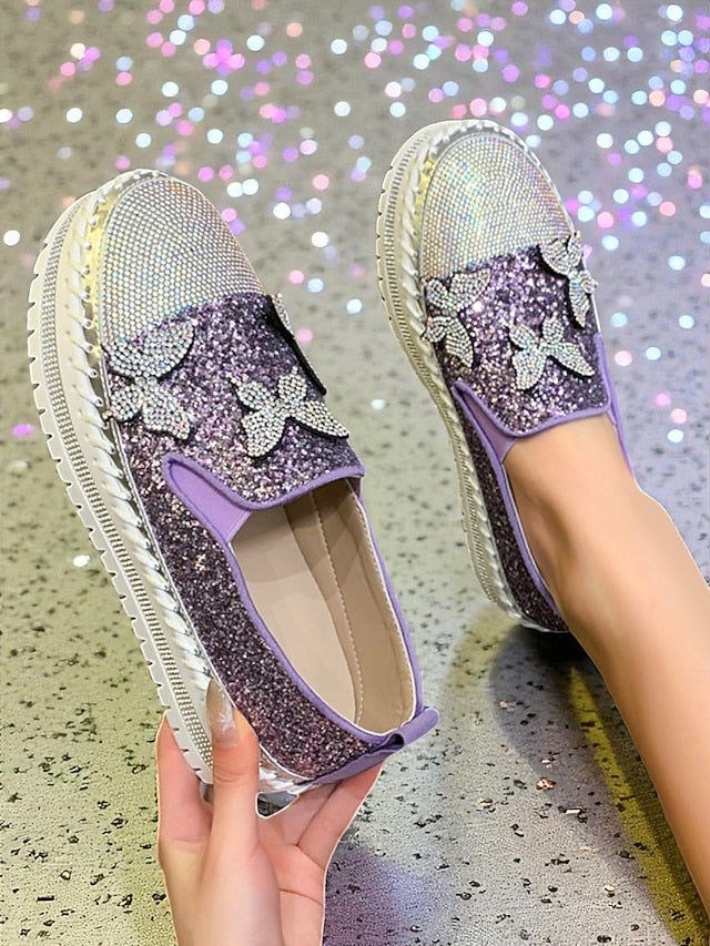 Platform Women's Glitter with Sneakers Slip-On Purple