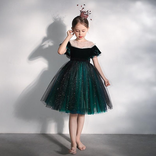 Kids Flower Color Solid Girl Party Dress Girls' Short