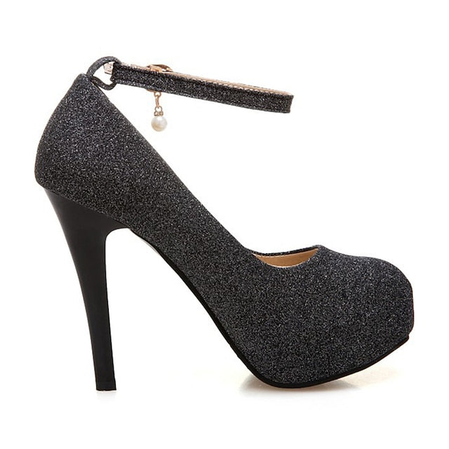 Silver with Ankle Heels Platform Stiletto Glitter Women's