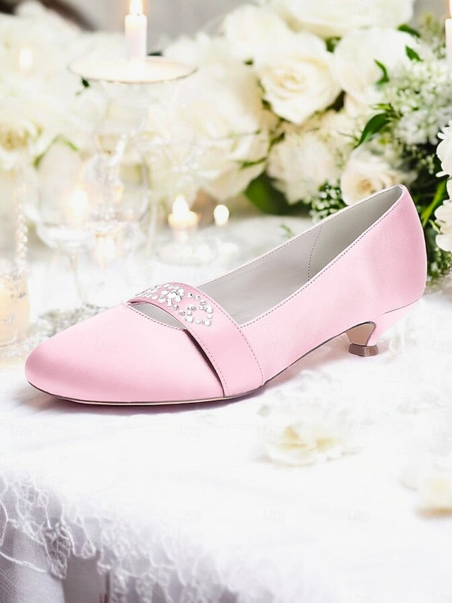 Kitten with Rhinestone Women's Blue Satin Heels