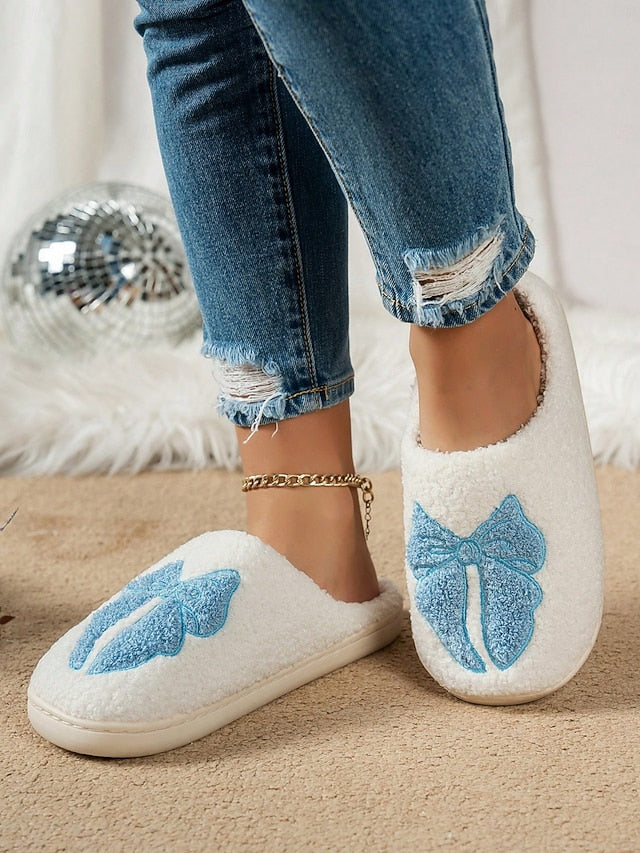 Women's - with Red Soft and Design White Bowknot Slippers