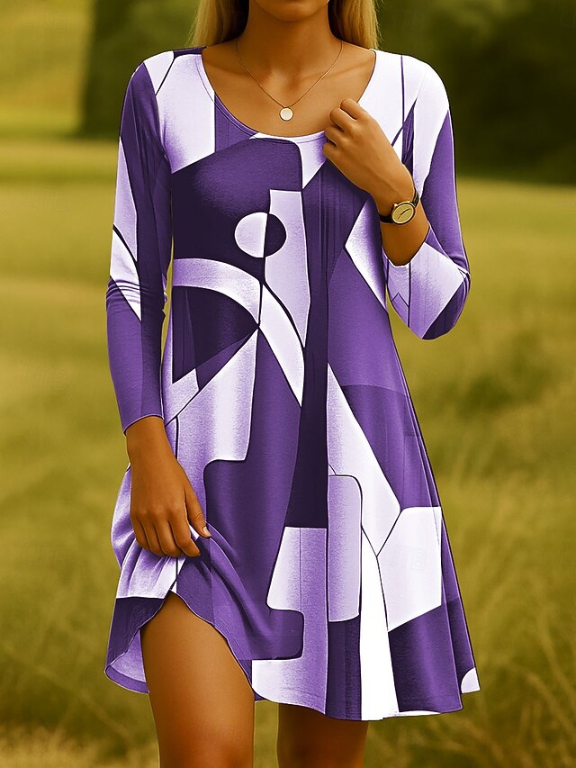 Women's Mini Dress Crew Neck Long Sleeve Casual Dress T