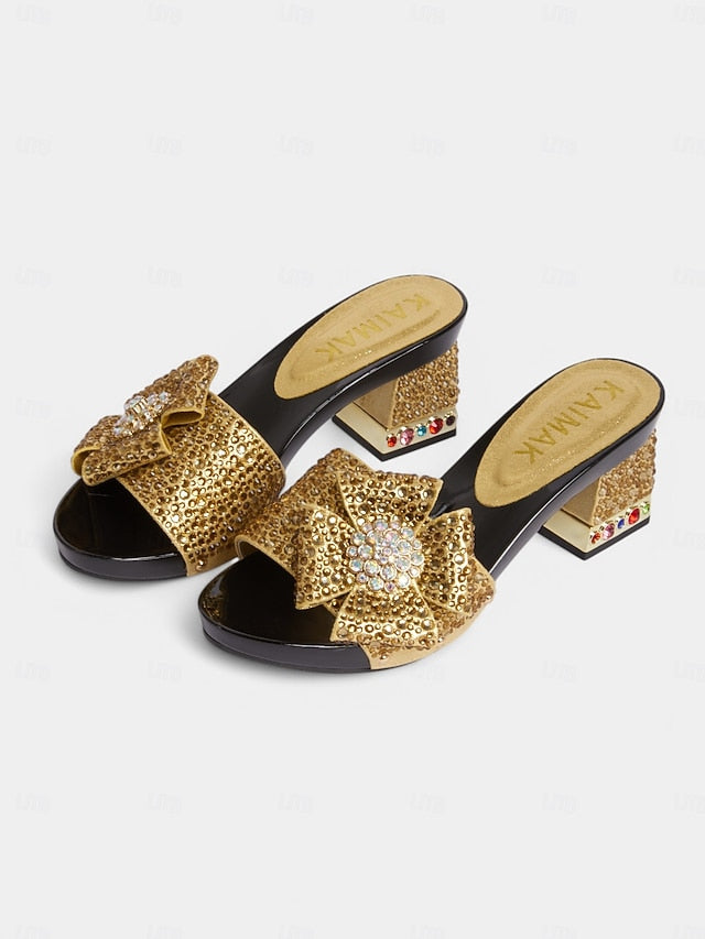 Rhinestone Sparkling High Matching Heel Bow with Sandals Clutch