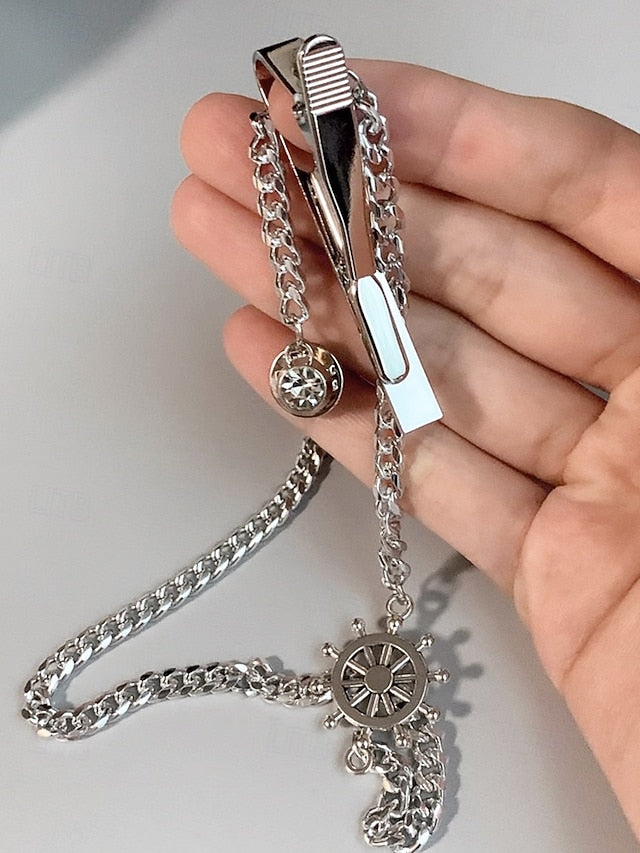 Design Silver Tie with Men's – Wheel Ship Chain Nautical