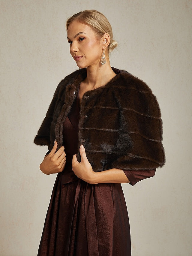 Shrug Party Wrap Faux Women's Fur Brown Formal Cocktail