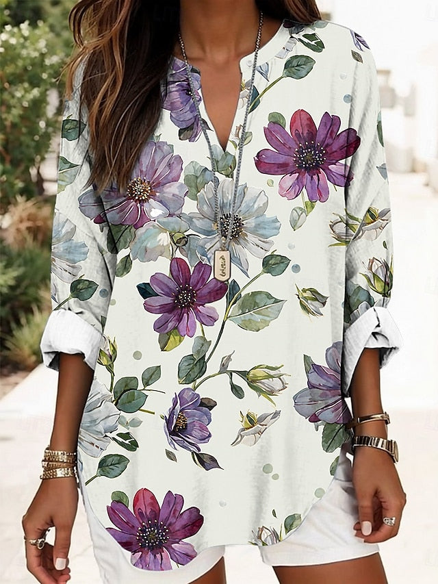 Women's Blouse Linen Like Breathable Lightweight Tunic V