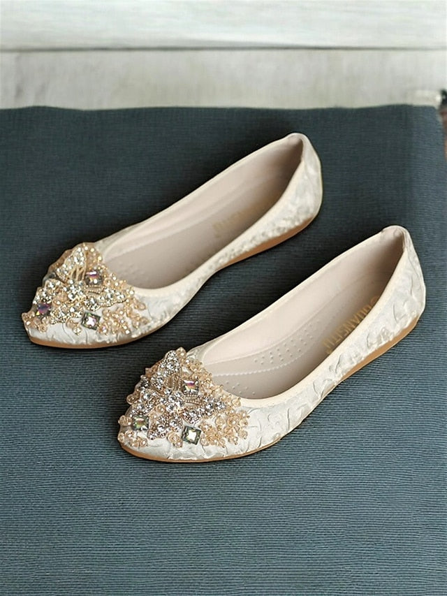 with Beaded Women's Embroidered Flats Foldable Ballet