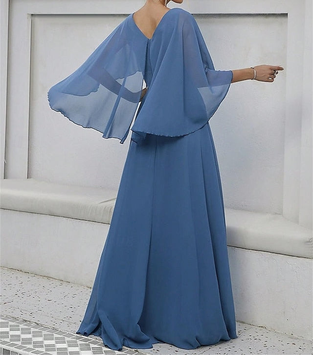 Neck Dress Elegant V the of Bride Party Mother Floor