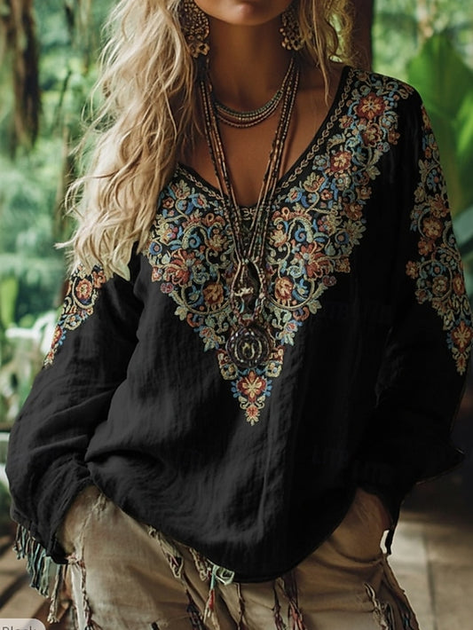 Women's Boho T-shirt T Shirt Tee Top Print Floral Plants