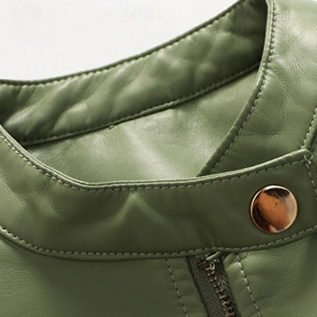 Women's Zipper Pocket Comfortable Jacket Leather Faux