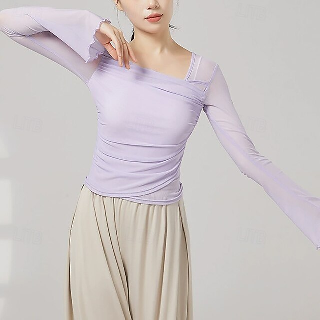 Activewear Top Pure Color Splicing Tulle Women's