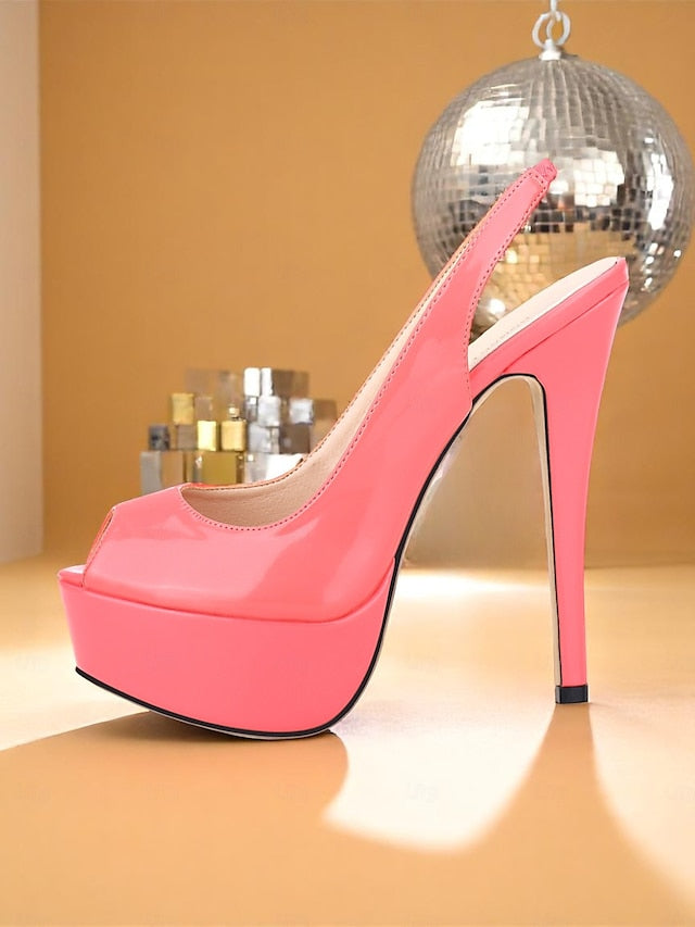 Heels Stiletto PU Leather Patent Women's Platform Orange