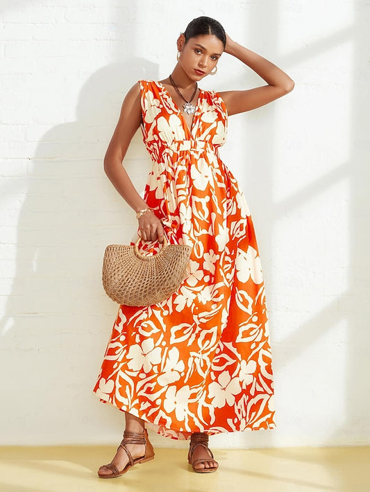 Cotton Resort Wear Sleeveless Floral Maxi Dress