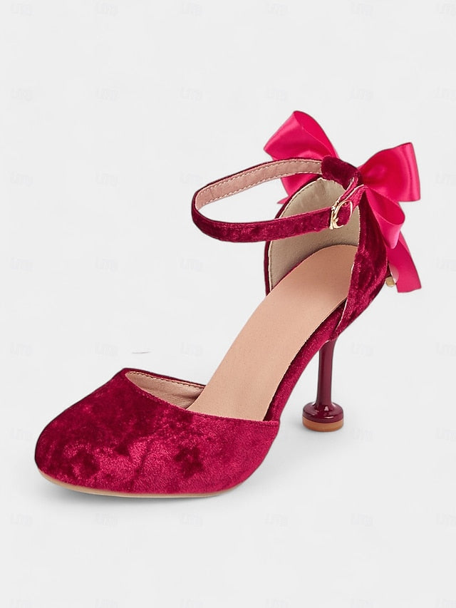 Burgundy Jane and Big Heels Mary with Velvet Women's Bow