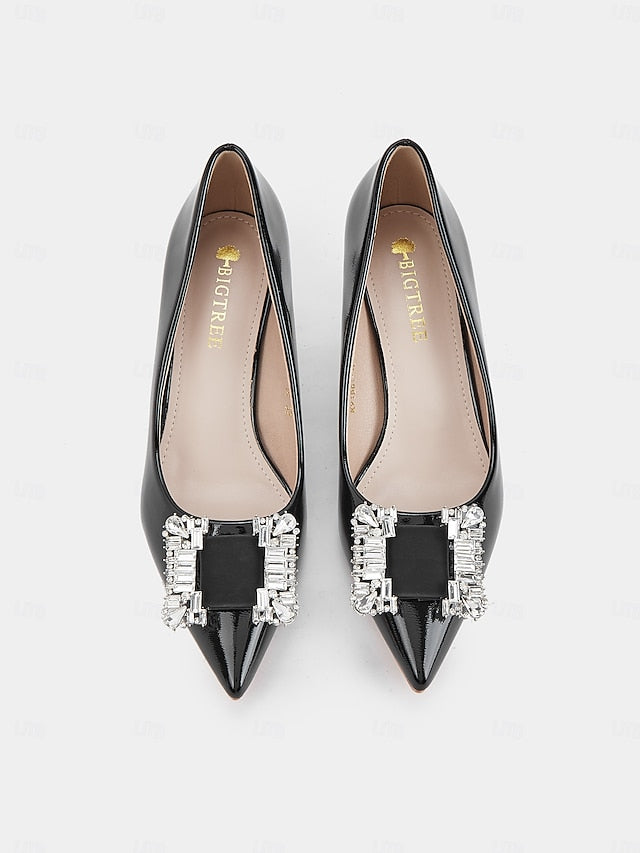 Women's Pumps Leather Crystal Embellished Patent with Black
