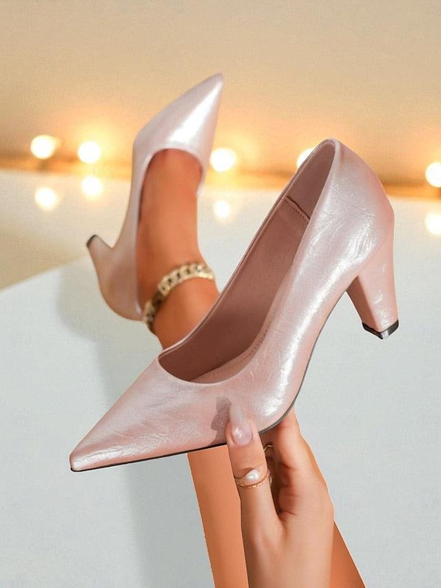 Block Nude Pumps Party - Toe Women's Heel Pointed Glossy