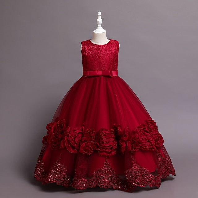 Kids Floral Plain Dress Girls' A Party Line Little