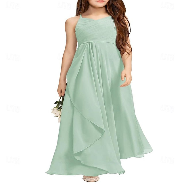 Halter Dress A-Line Flower Bridesmaid Junior Flowy Girl Girls