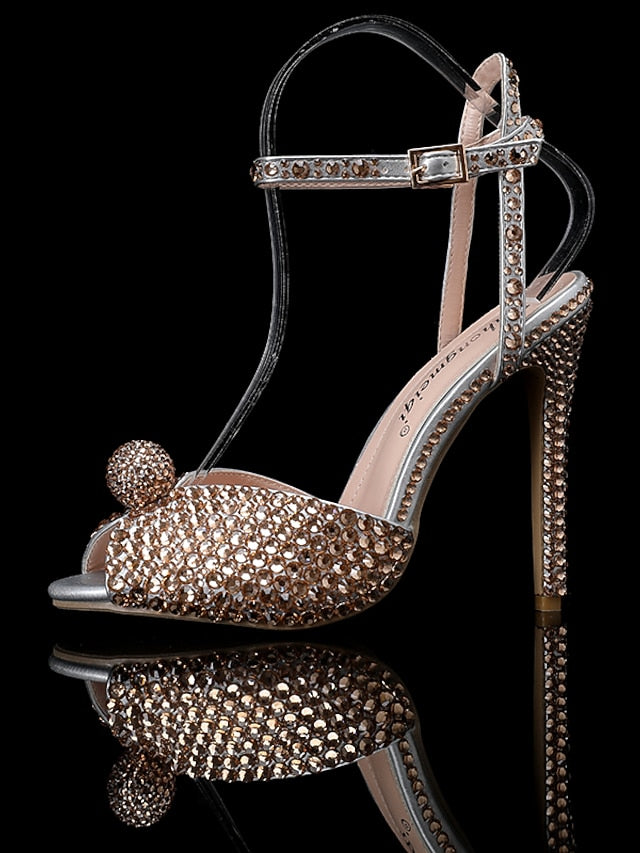 with Embellished Heel Rhinestone Sandals Stiletto Women's