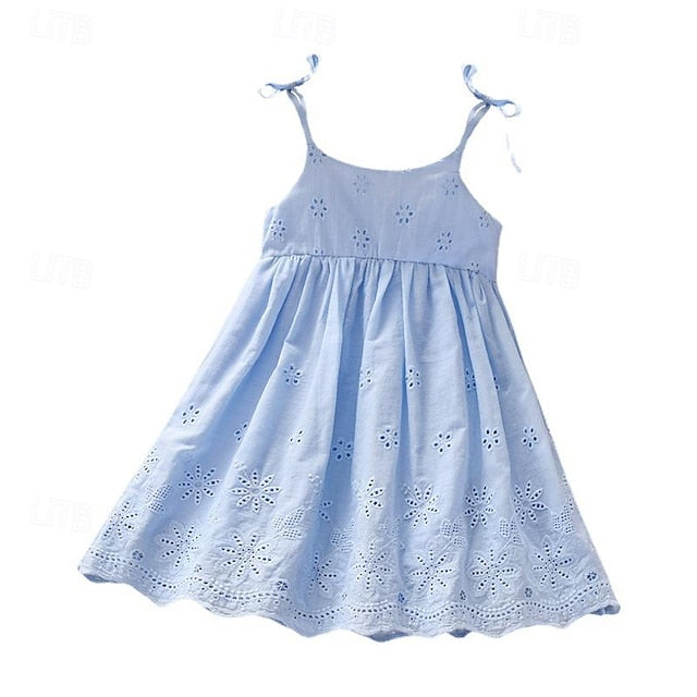 Dresses Solid Sleeveless Summer Kids Color Cotton Princess