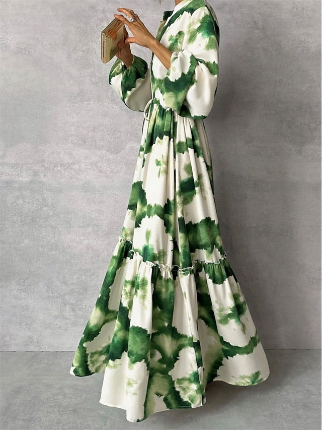 Women's Floral Split Neck Maxi Dress Long Sleeve Summer