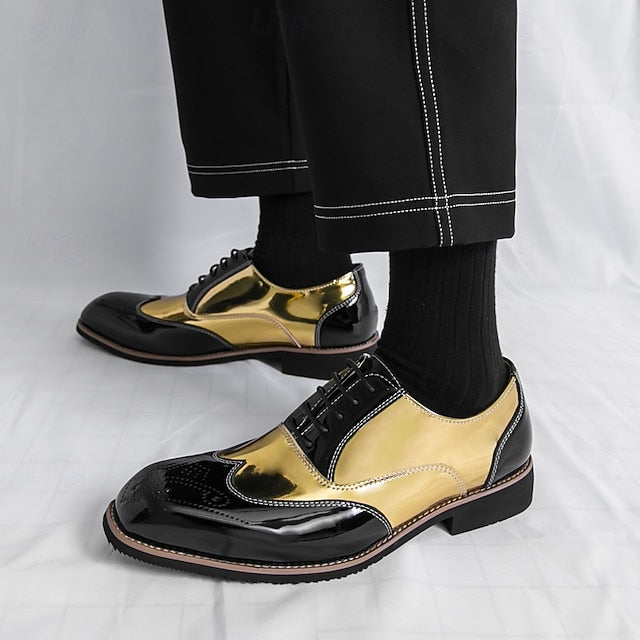 Patent Gold with Oxford and Leather Shoes Men's Black