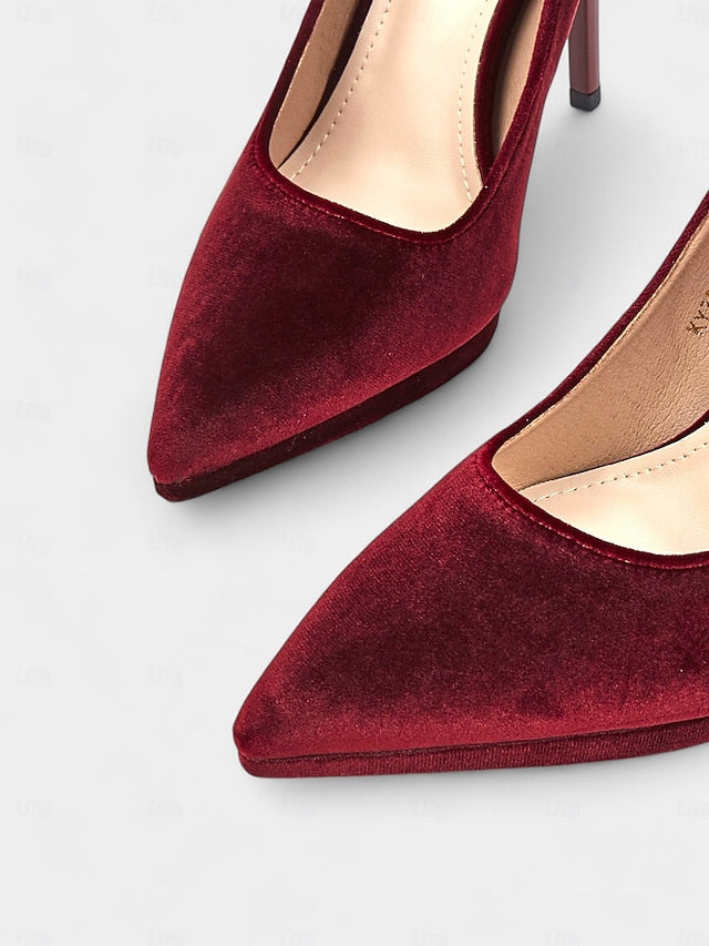 and Stiletto Burgundy Women's Pumps Velvet with Heel