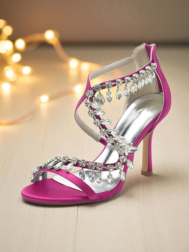with High Rhinestone White Women's Sandals Heel Strappy