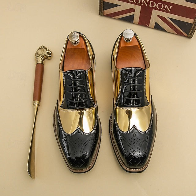 Patent Gold with Oxford and Leather Shoes Men's Black