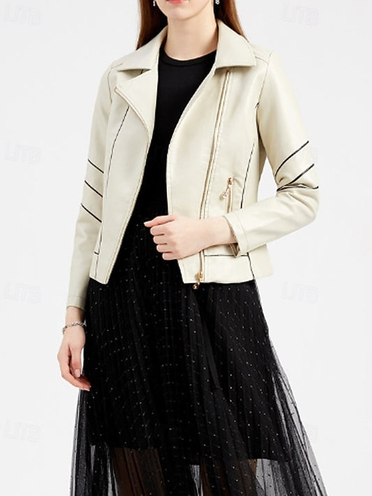 Comfortable Pocket Leather Zipper Women's Jacket Faux