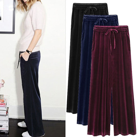 Women's Wide Leg Pants velvet Trousers Full Length Fashion