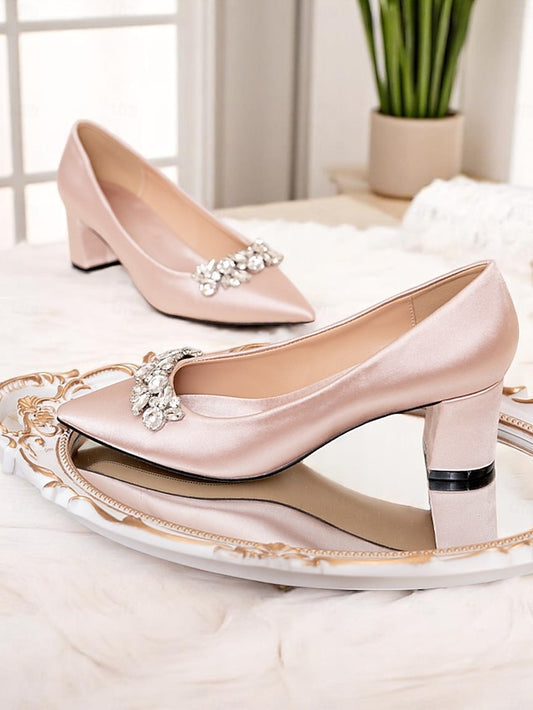 Women's Toe Pointed Wedding Pumps Satin Champagne with
