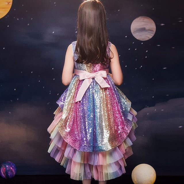 Girls' colour Sleeveless Kids Sequin Party Dress Wedding