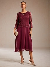 Women's Midi Dress Chiffon Dress Elegant Party Birthday