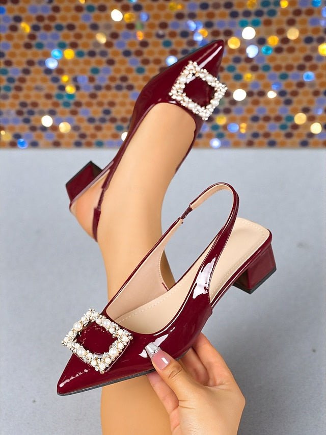 - Patent Pumps Slingback Purple Leather Toe Pointed Women's