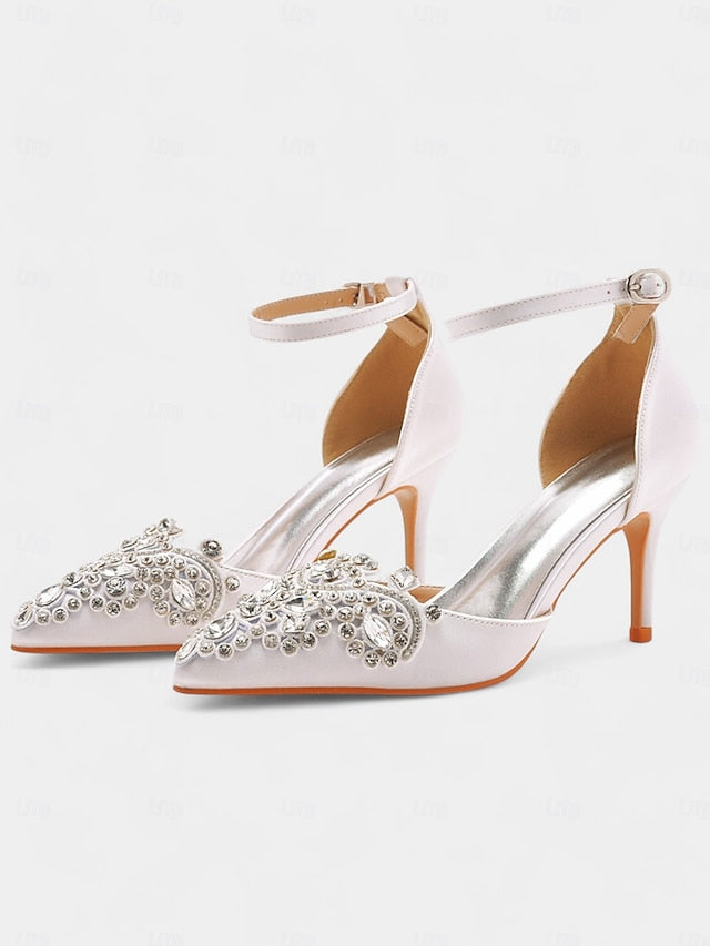 Women's Strap Emerald – Ankle Pointed Satin Green Heels