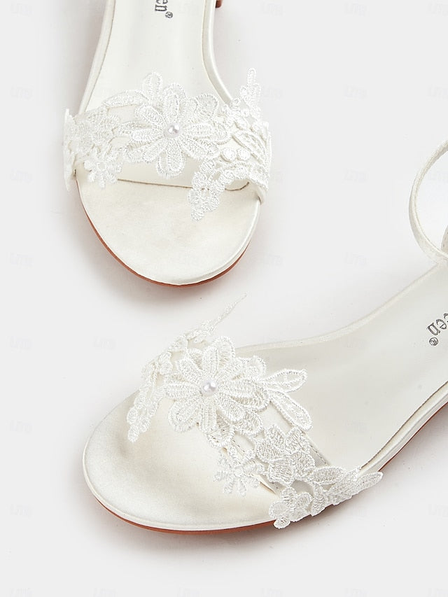 White Wedding Lace Flat Bridal Elegant Women's Sandals –
