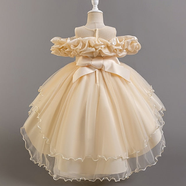 Sleeve Girls' Kids Wedding Flower Short Party Dress Floral