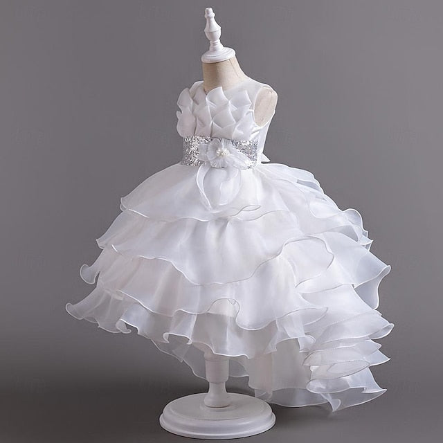 Girls' Party Color Flower Kids Dress Solid Sequin