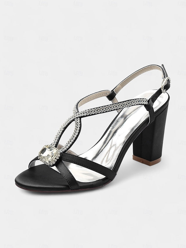 Blue Elegant – Royal Rhinestone Women's Satin Sandals