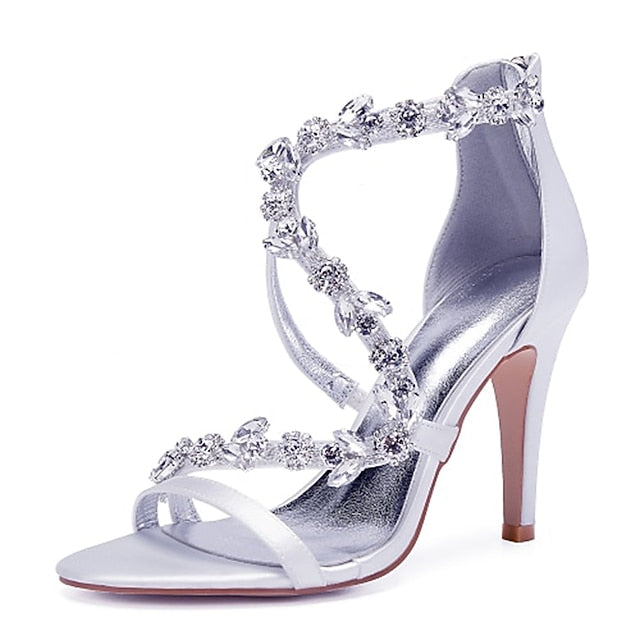 High Pink Satin Sandals Women's with Heel Rhinestone Floral