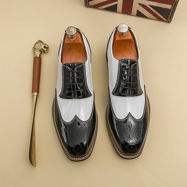 Oxford Black Men's and Gold Patent Leather Shoes with