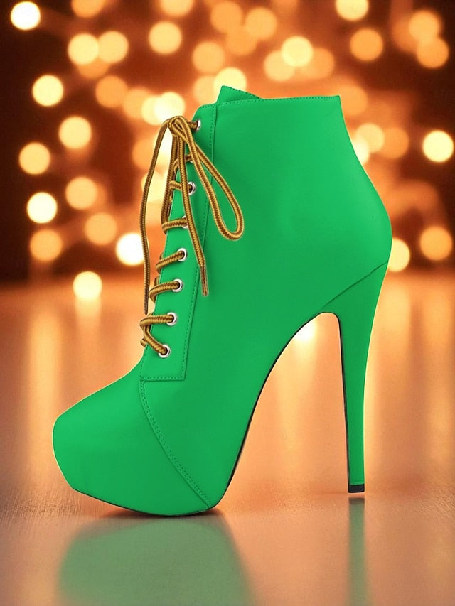 Beige Faux Lace-Up Women's Leather - Platform Boots Ankle