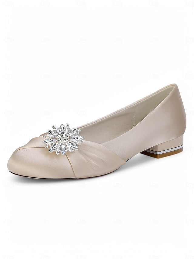 Women's – Elegant White Crystal Flats Wedding Satin