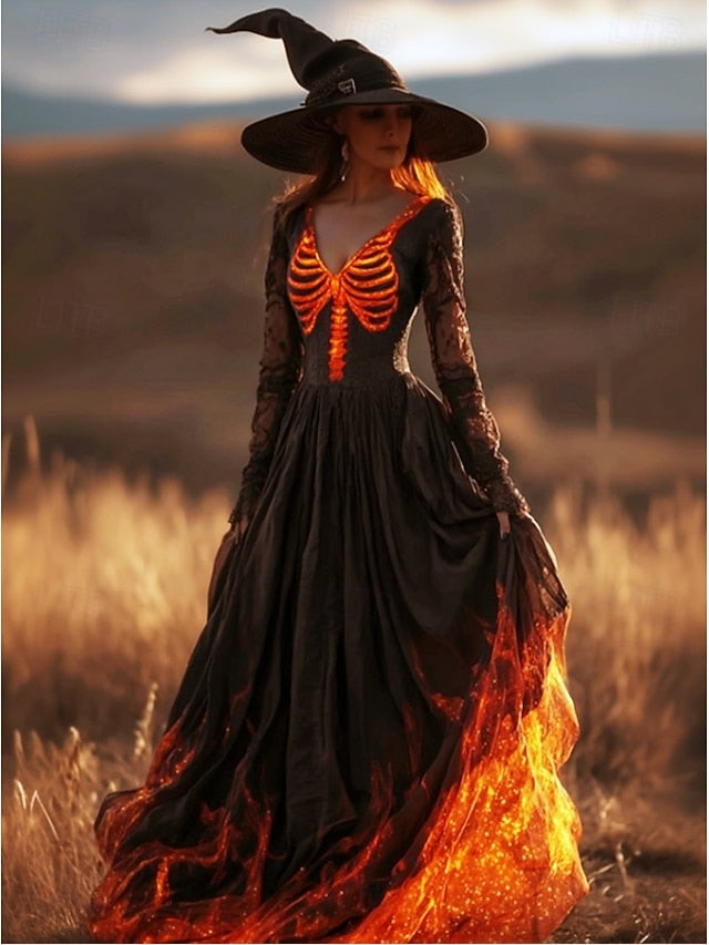 Women's Skeleton Maxi Dress Pleated Dress Boho Date Going