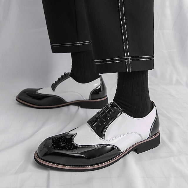 Patent Gold with Oxford and Leather Shoes Men's Black